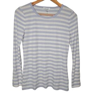 Haven Well Within Womens Blue Striped Soft Touch Rib Button Sleeve Top Small